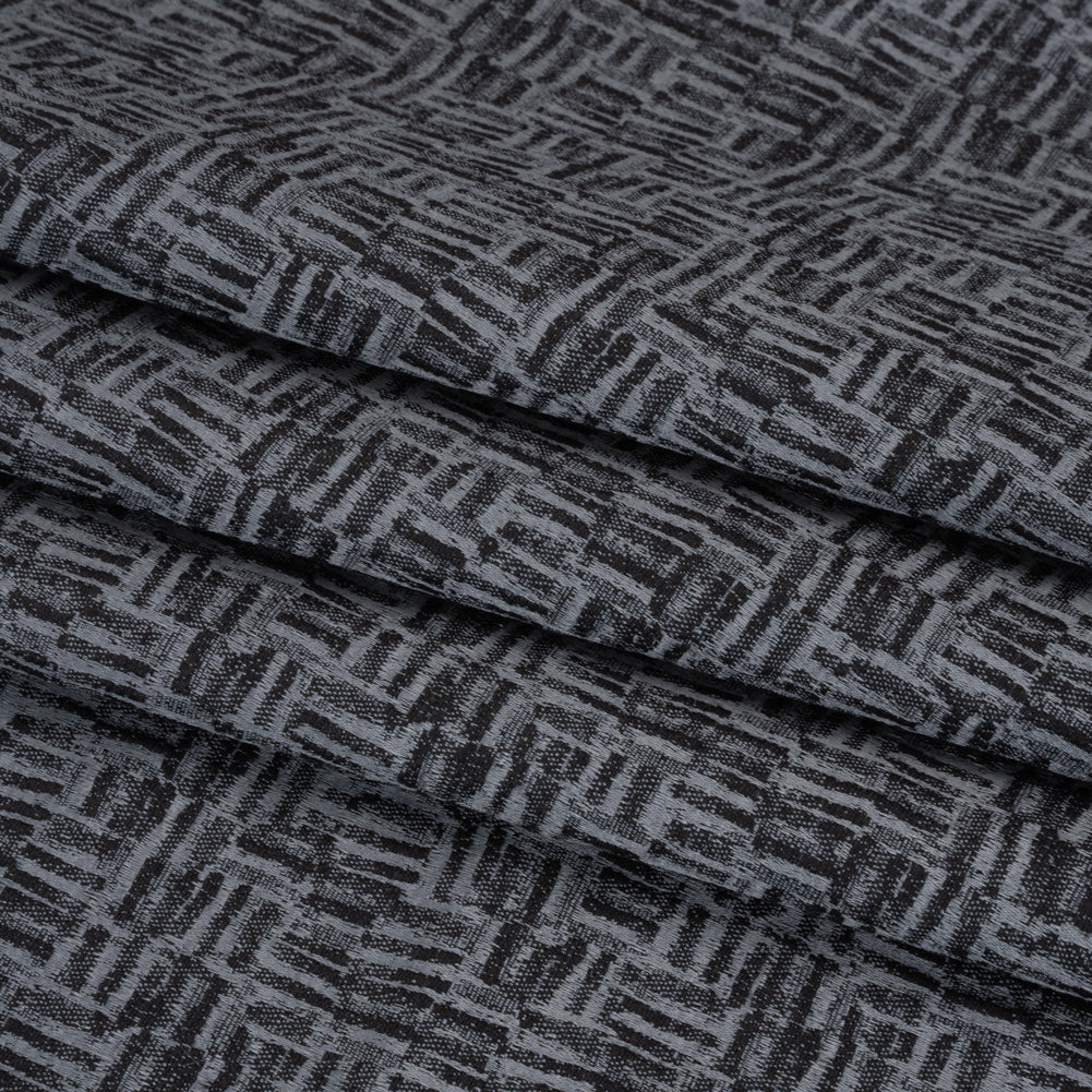 Recycled Polyester and Cotton Drapery Jacquard - Ink Little Lines - British Imported Folded