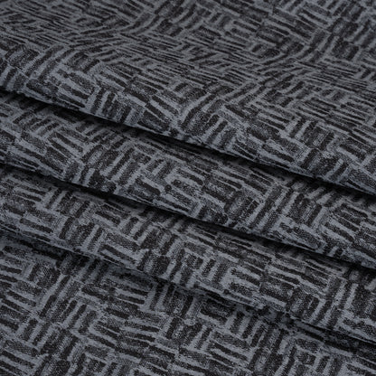 Recycled Polyester and Cotton Drapery Jacquard - Ink Little Lines - British Imported Folded