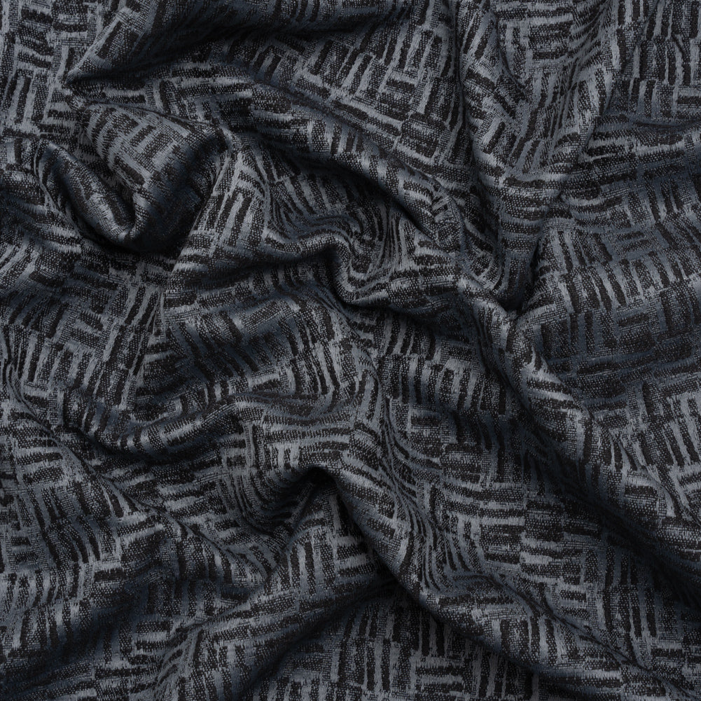 Recycled Polyester and Cotton Drapery Jacquard - Ink Little Lines - British Imported