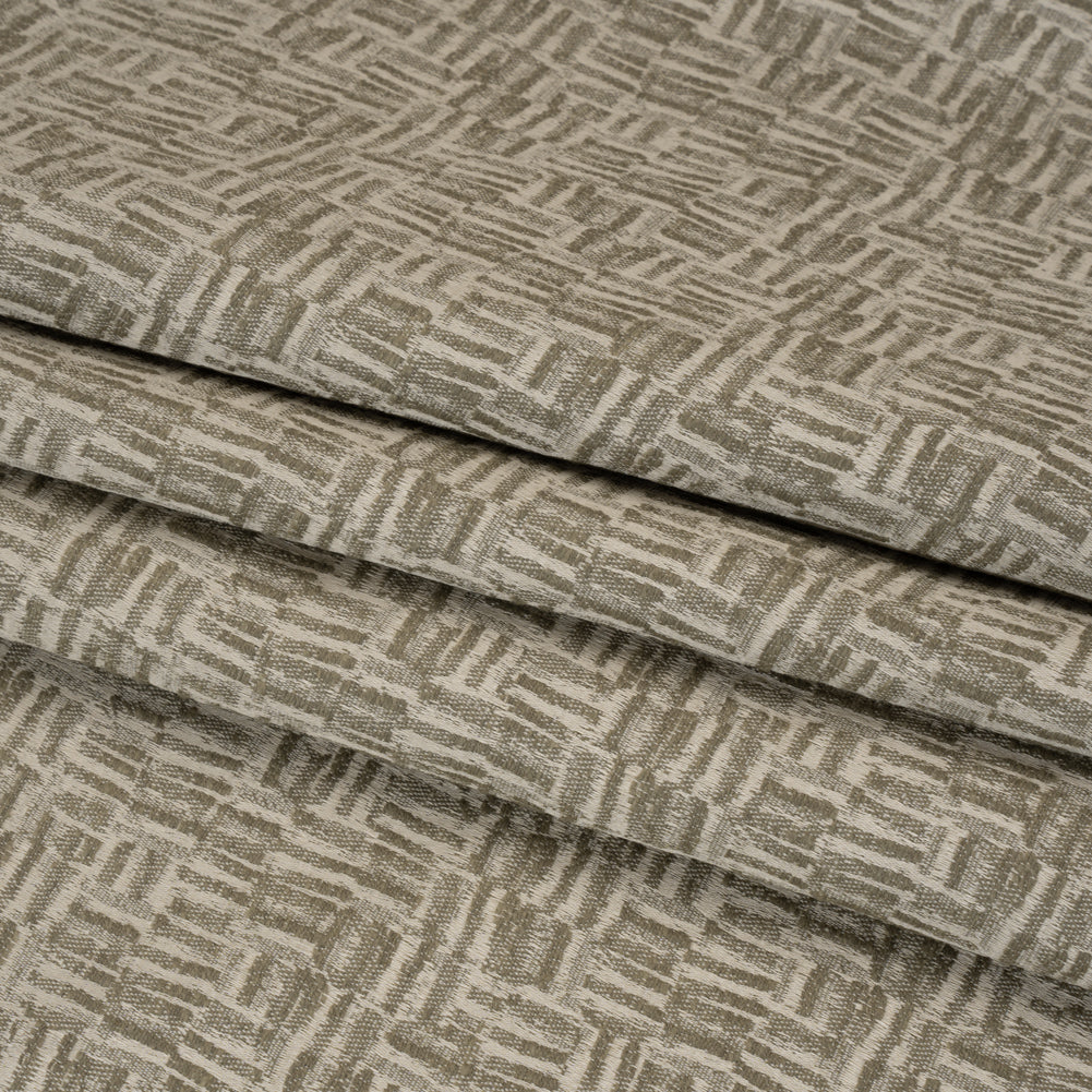 Recycled Polyester and Cotton Drapery Jacquard - Limestone Little Lines - British Imported Folded