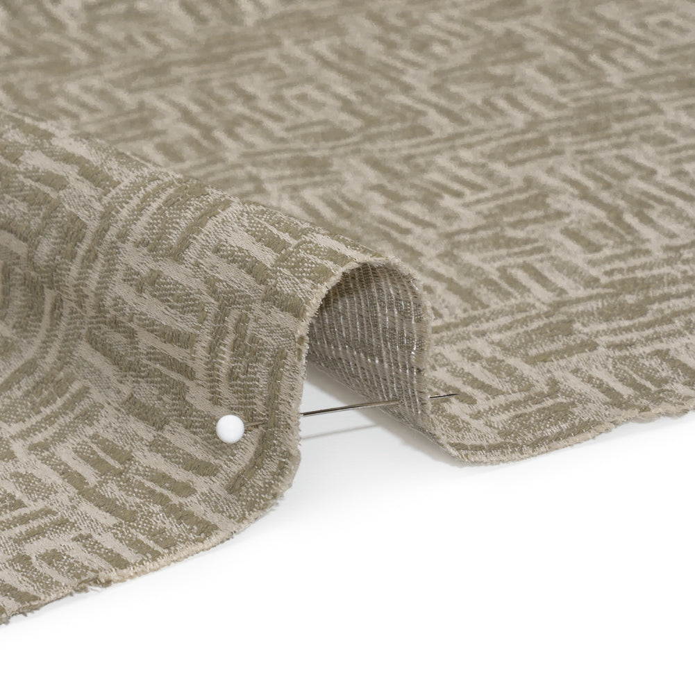 Recycled Polyester and Cotton Drapery Jacquard - Limestone Little Lines - British Imported Detail