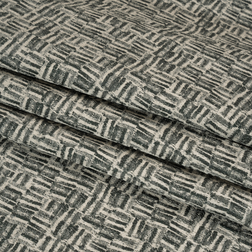 Recycled Polyester and Cotton Drapery Jacquard - Marine Little Lines - British Imported Folded