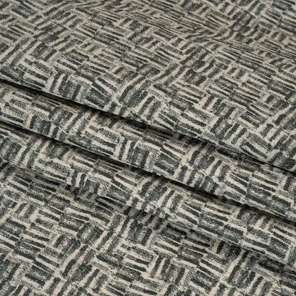 Recycled Polyester and Cotton Drapery Jacquard - Marine Little Lines - British Imported Folded