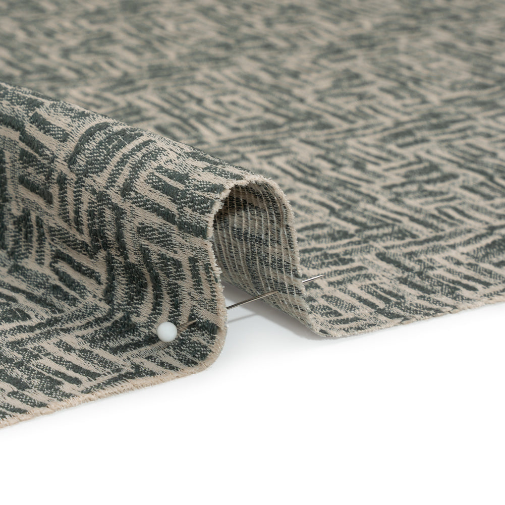 Recycled Polyester and Cotton Drapery Jacquard - Marine Little Lines - British Imported Detail