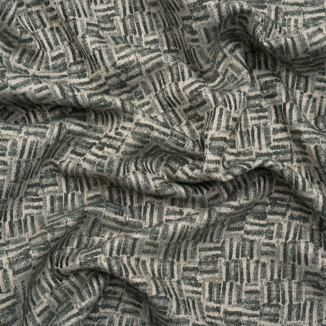Recycled Polyester and Cotton Drapery Jacquard - Marine Little Lines - British Imported