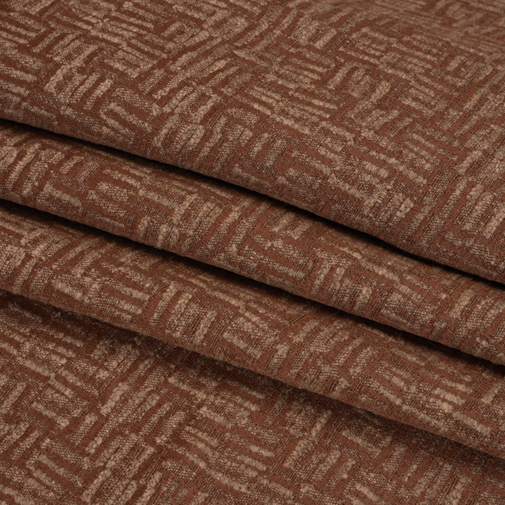 Recycled Polyester and Cotton Drapery Jacquard - Paprika Little Lines - British Imported Folded