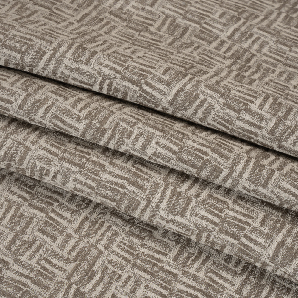 Recycled Polyester and Cotton Drapery Jacquard - Porcini Little Lines - British Imported Folded