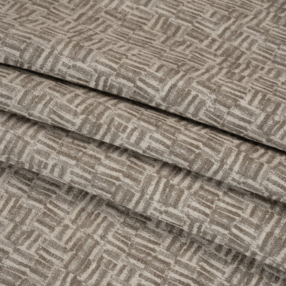 Recycled Polyester and Cotton Drapery Jacquard - Porcini Little Lines - British Imported Folded