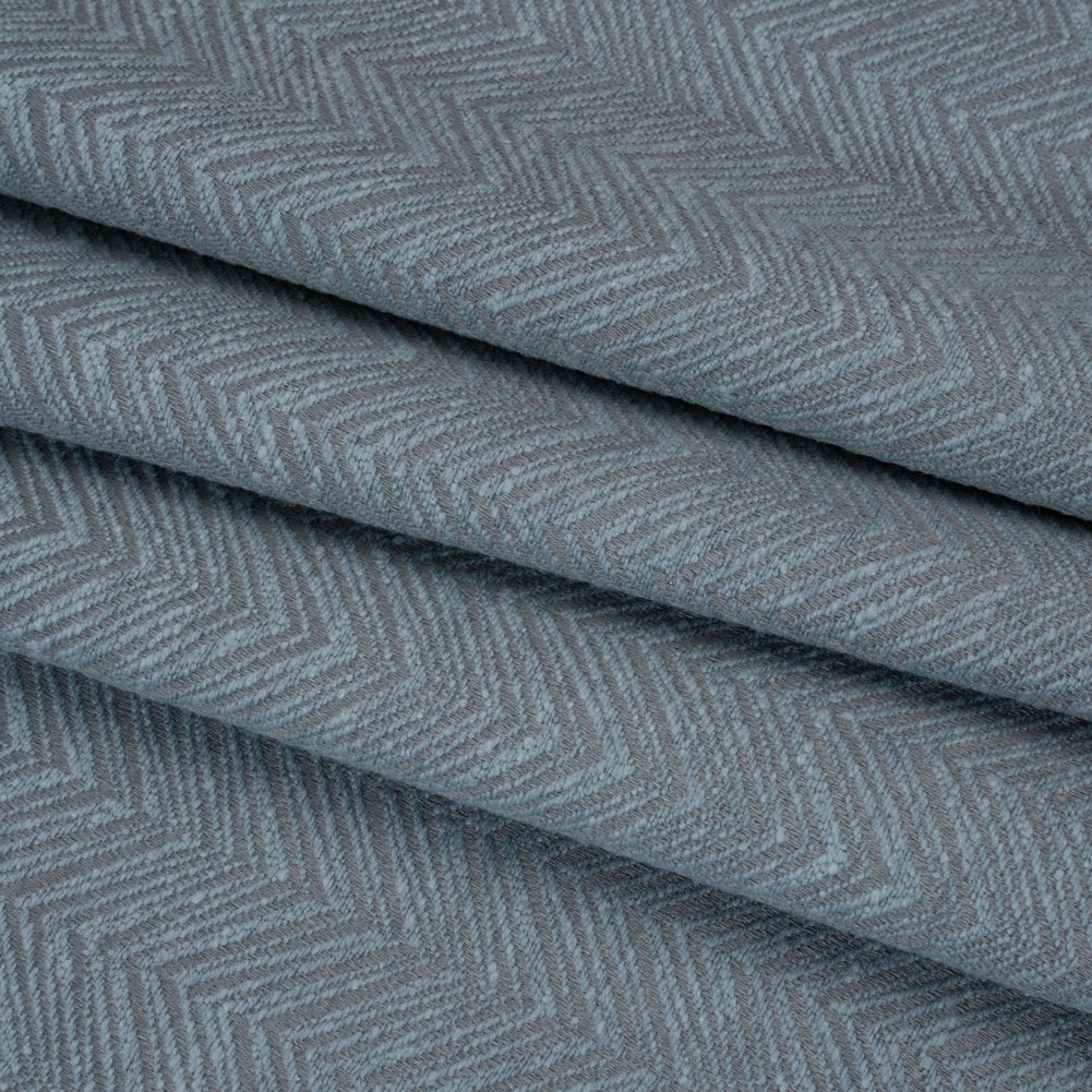 Herringbone Chevrons Recycled Polyester and Cotton Drapery Jacquard - Denim - British Imported Folded