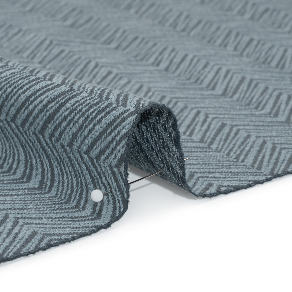 Herringbone Chevrons Recycled Polyester and Cotton Drapery Jacquard - Denim - British Imported Detail
