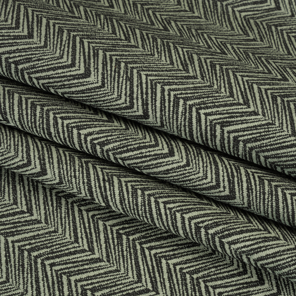 Herringbone Chevrons Recycled Polyester and Cotton Drapery Jacquard - Eucalyptus - British Imported Folded