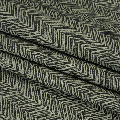 Herringbone Chevrons Recycled Polyester and Cotton Drapery Jacquard - Eucalyptus - British Imported Folded