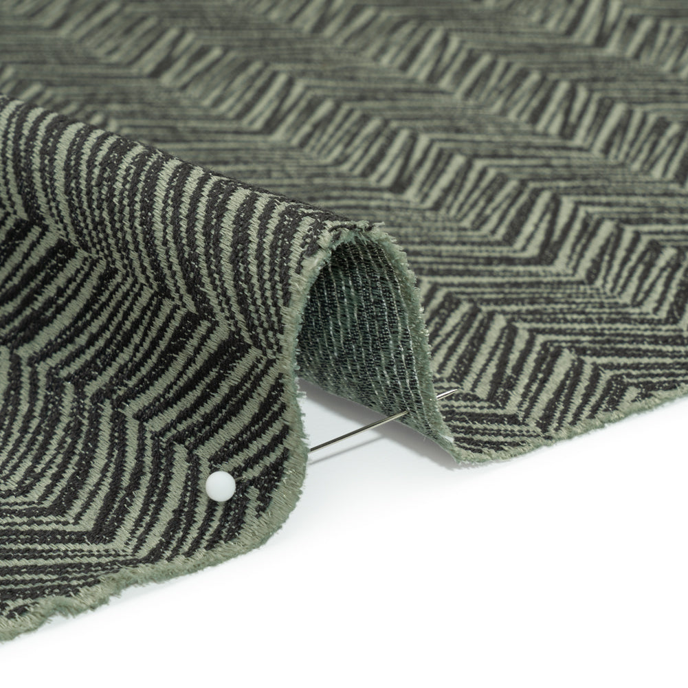 Herringbone Chevrons Recycled Polyester and Cotton Drapery Jacquard - Eucalyptus - British Imported Detail