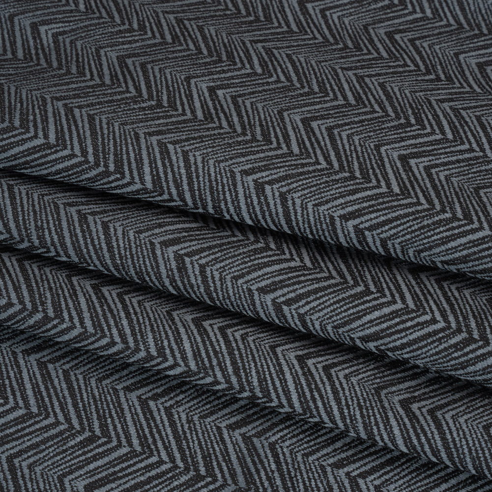 Herringbone Chevrons Recycled Polyester and Cotton Drapery Jacquard - Ink - British Imported Folded
