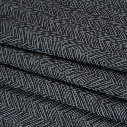 Herringbone Chevrons Recycled Polyester and Cotton Drapery Jacquard - Ink - British Imported Folded