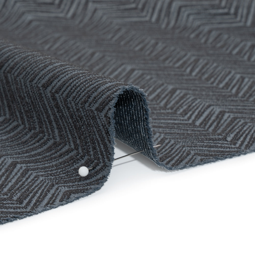 Herringbone Chevrons Recycled Polyester and Cotton Drapery Jacquard - Ink - British Imported Detail