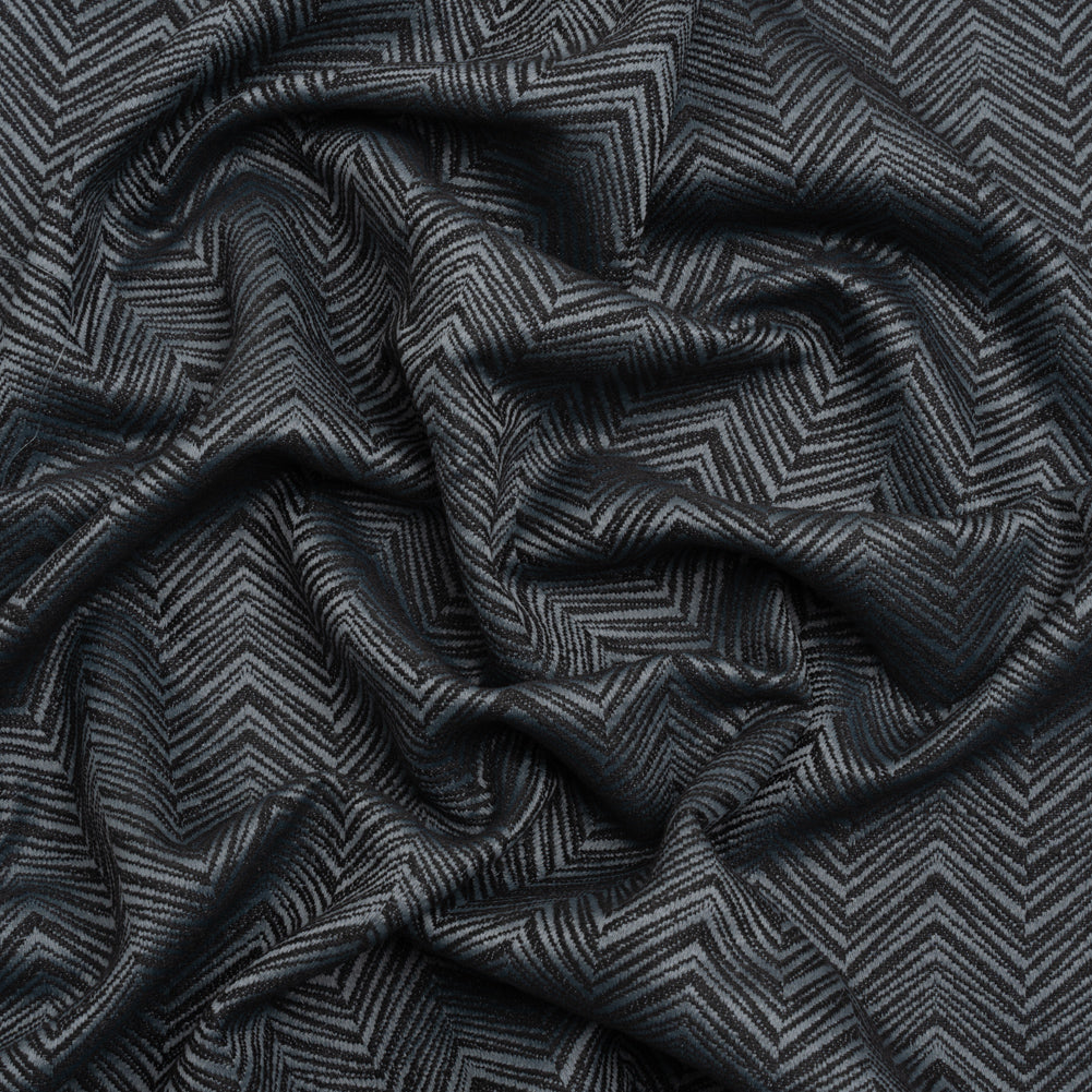 Herringbone Chevrons Recycled Polyester and Cotton Drapery Jacquard - Ink - British Imported