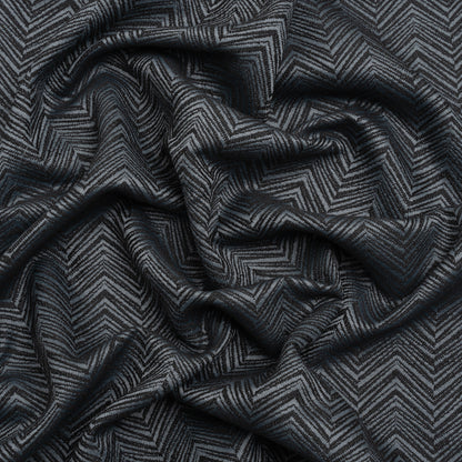 Herringbone Chevrons Recycled Polyester and Cotton Drapery Jacquard - Ink - British Imported
