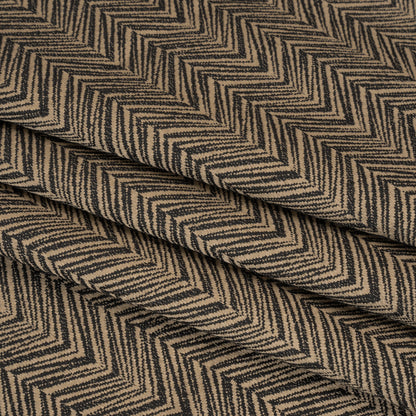 Herringbone Chevrons Recycled Polyester and Cotton Drapery Jacquard - Noir - British Imported Folded