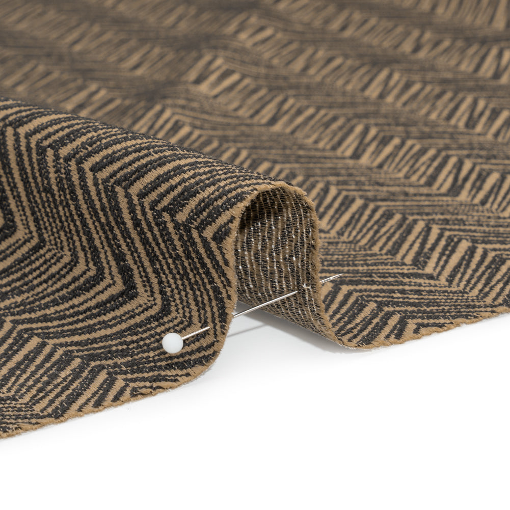 Herringbone Chevrons Recycled Polyester and Cotton Drapery Jacquard - Noir - British Imported Detail