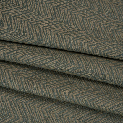 Herringbone Chevrons Recycled Polyester and Cotton Drapery Jacquard - Ocean - British Imported Folded