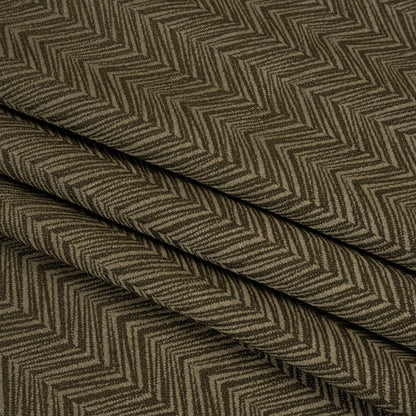 Herringbone Chevrons Recycled Polyester and Cotton Drapery Jacquard - Olive - British Imported Folded