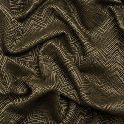 Herringbone Chevrons Recycled Polyester and Cotton Drapery Jacquard - Olive - British Imported
