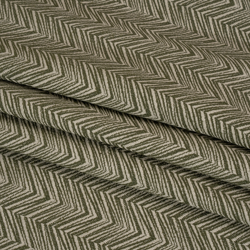 Herringbone Chevrons Recycled Polyester and Cotton Drapery Jacquard - Spruce - British Imported Folded