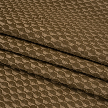 Honeycomb Stripes Recycled Polyester and Cotton Drapery Jacquard - Brass - British Imported Folded