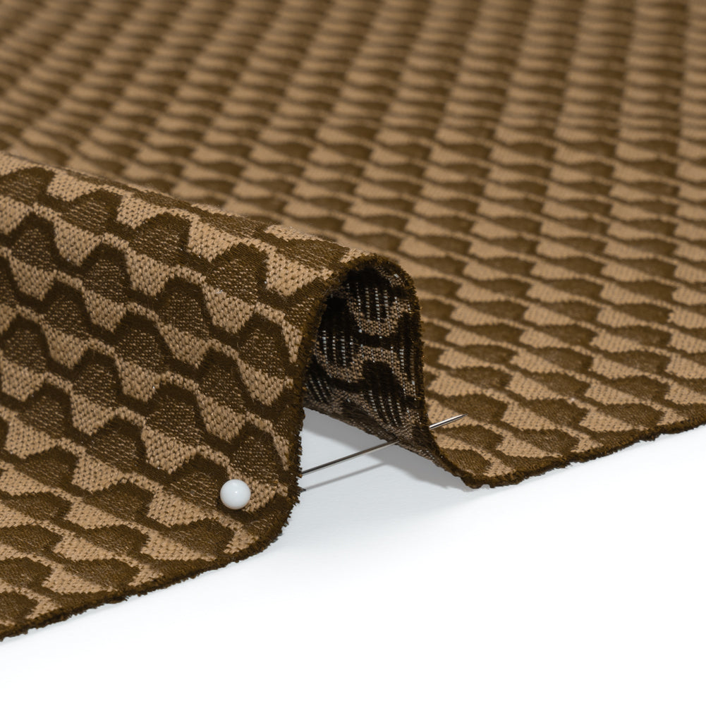 Honeycomb Stripes Recycled Polyester and Cotton Drapery Jacquard - Brass - British Imported Detail