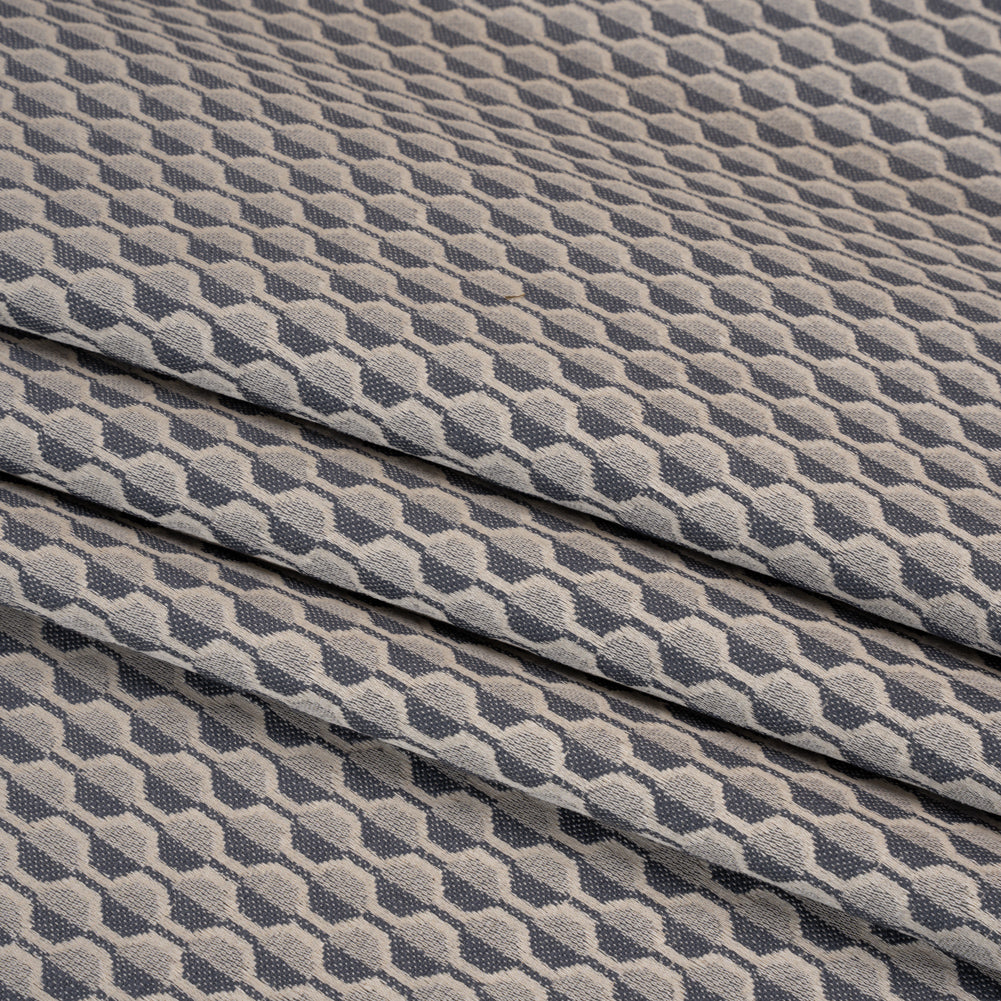 Honeycomb Stripes Recycled Polyester and Cotton Drapery Jacquard - Denim - British Imported Folded