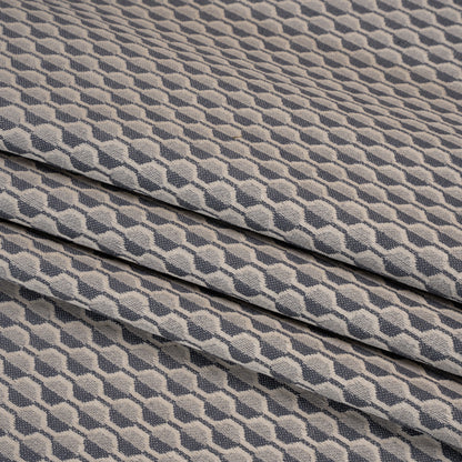 Honeycomb Stripes Recycled Polyester and Cotton Drapery Jacquard - Denim - British Imported Folded