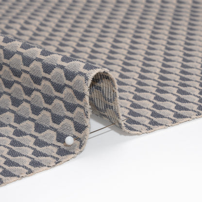 Honeycomb Stripes Recycled Polyester and Cotton Drapery Jacquard - Denim - British Imported Detail