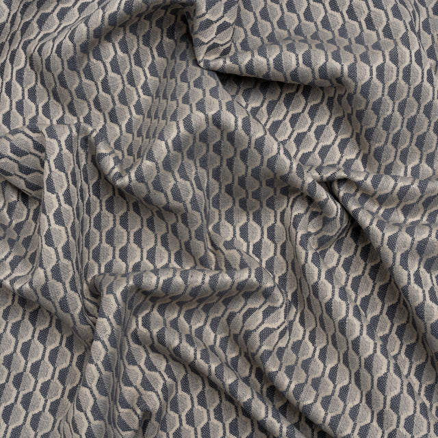 Honeycomb Stripes Recycled Polyester and Cotton Drapery Jacquard - Denim - British Imported