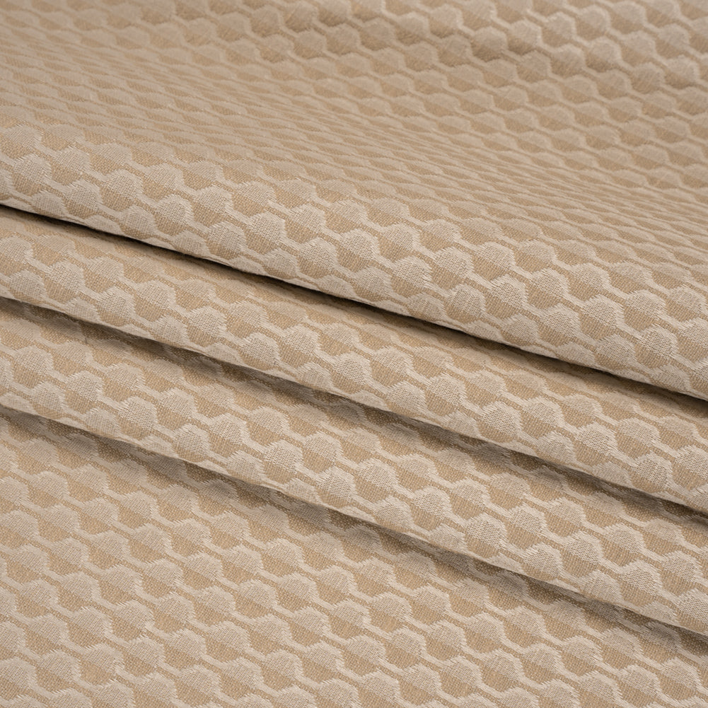 Honeycomb Stripes Recycled Polyester and Cotton Drapery Jacquard - Flax - British Imported Folded