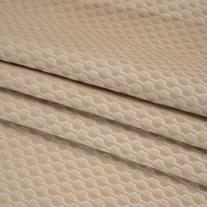 Honeycomb Stripes Recycled Polyester and Cotton Drapery Jacquard - Flax - British Imported Folded