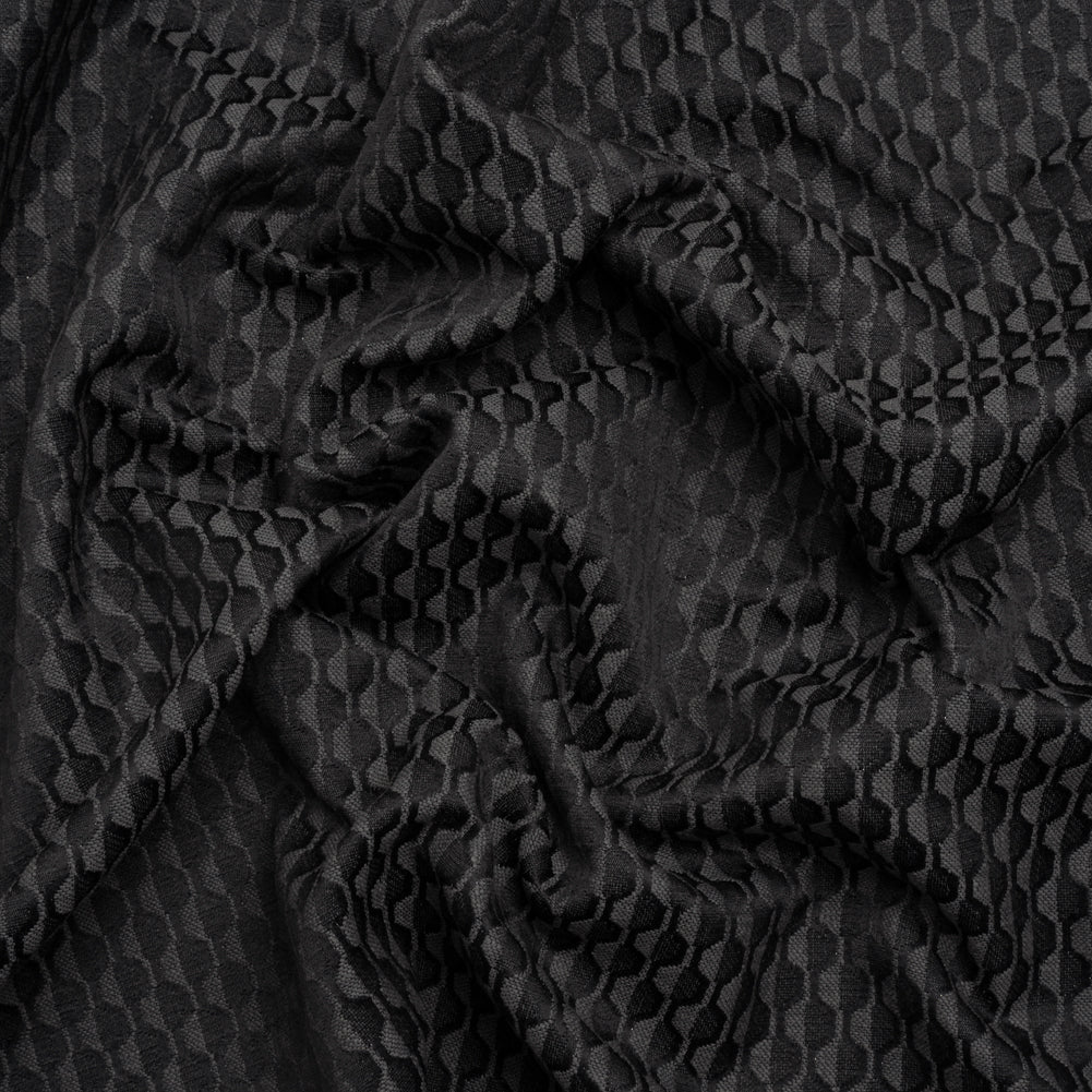 Honeycomb Stripes Recycled Polyester and Cotton Drapery Jacquard - Ink - British Imported