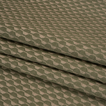 Honeycomb Stripes Recycled Polyester and Cotton Drapery Jacquard - Ivy - British Imported Folded