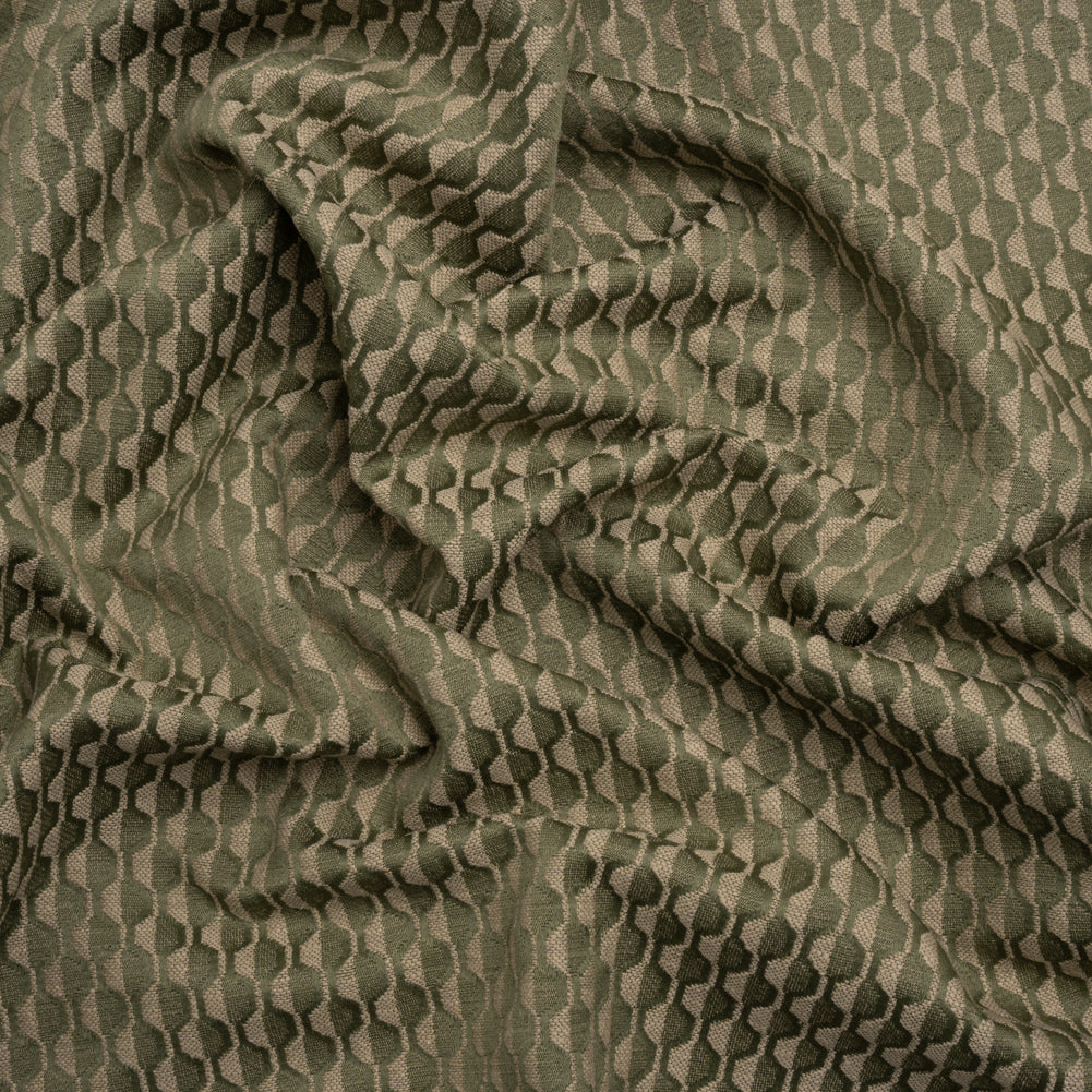Honeycomb Stripes Recycled Polyester and Cotton Drapery Jacquard - Ivy - British Imported
