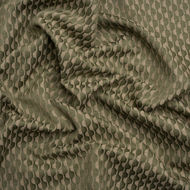 Honeycomb Stripes Recycled Polyester and Cotton Drapery Jacquard - Ivy - British Imported