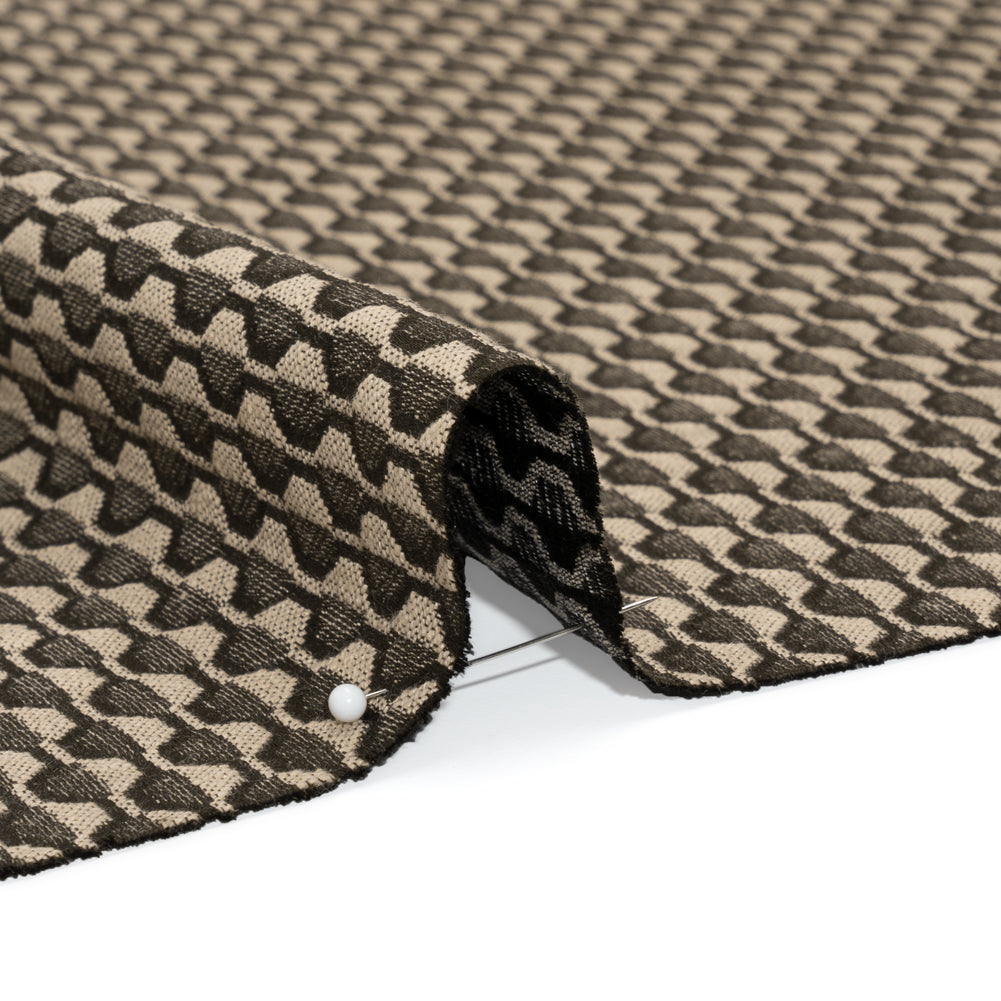 Honeycomb Stripes Recycled Polyester and Cotton Drapery Jacquard - Noir - British Imported Detail