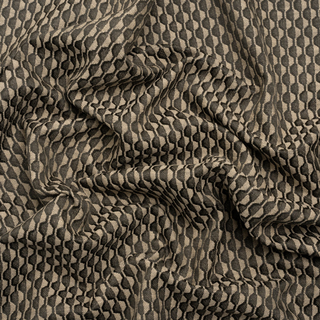 Honeycomb Stripes Recycled Polyester and Cotton Drapery Jacquard - Noir - British Imported