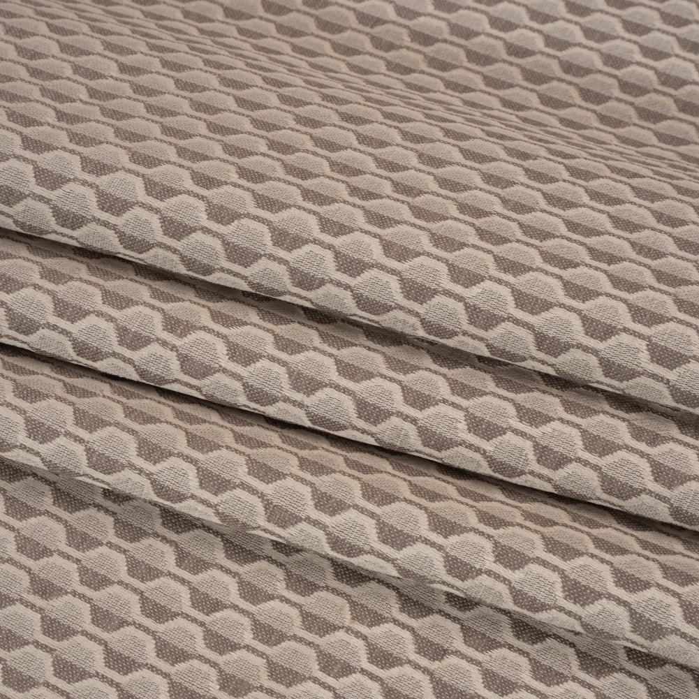 Honeycomb Stripes Recycled Polyester and Cotton Drapery Jacquard - Porcini - British Imported Folded