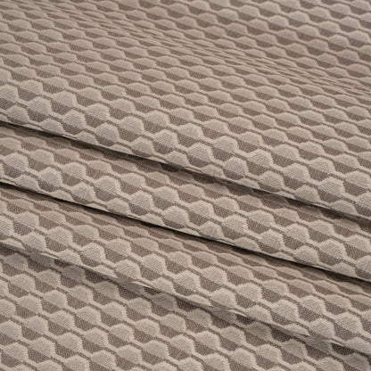 Honeycomb Stripes Recycled Polyester and Cotton Drapery Jacquard - Porcini - British Imported Folded