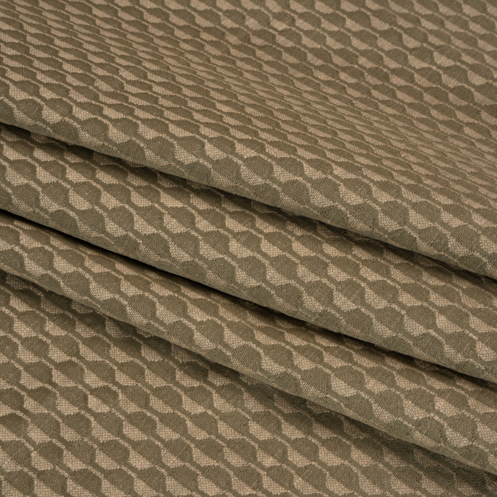 Honeycomb Stripes Recycled Polyester and Cotton Drapery Jacquard - Taupe - British Imported Folded