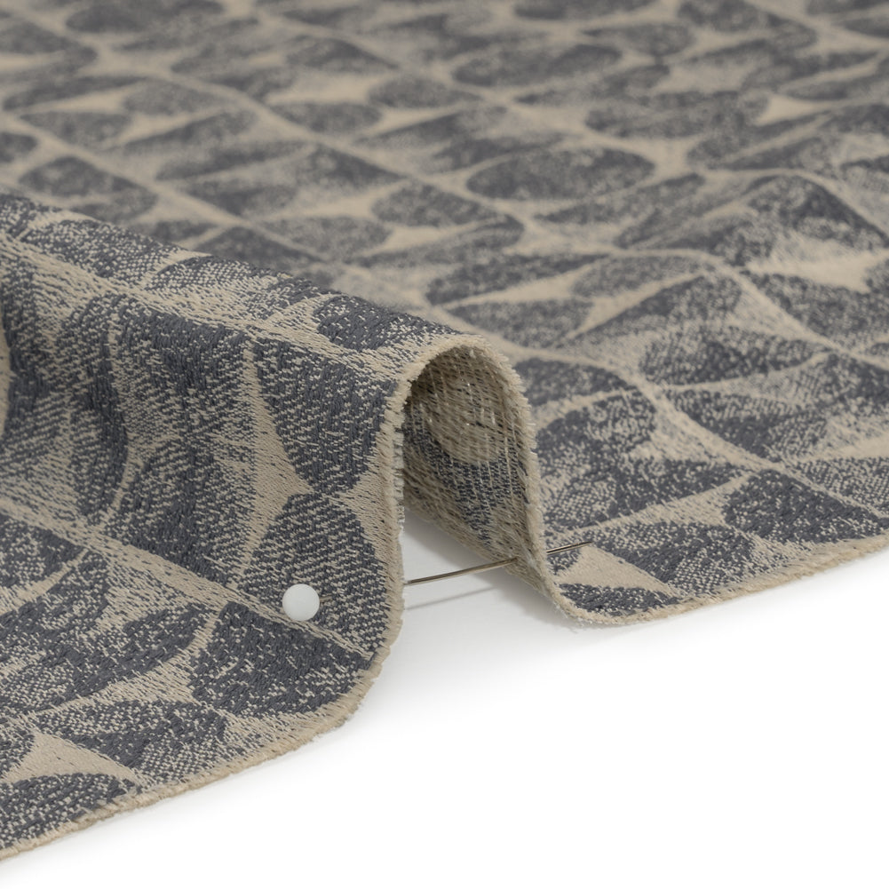 Circles and Slices Recycled Polyester and Cotton Drapery Jacquard - Denim - British Imported Detail