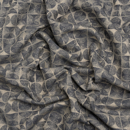 Circles and Slices Recycled Polyester and Cotton Drapery Jacquard - Denim - British Imported