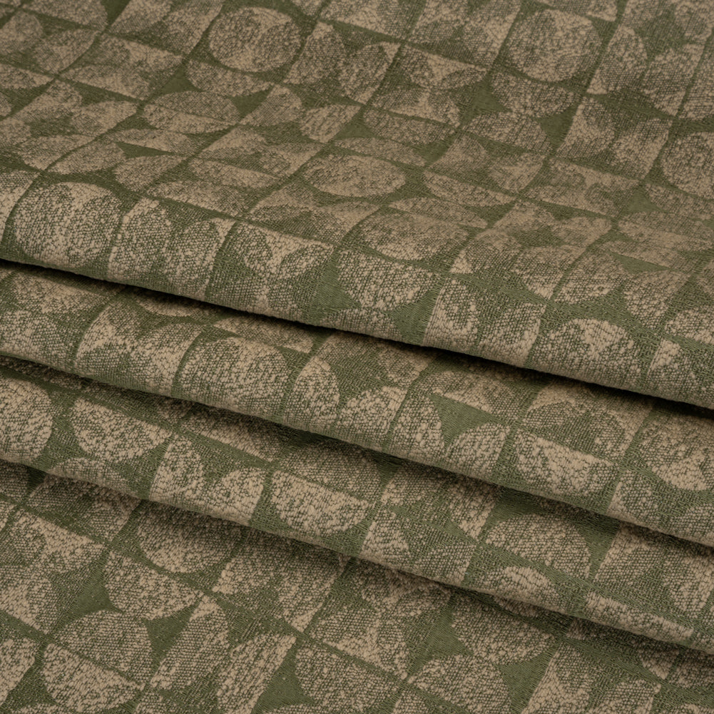 Circles and Slices Recycled Polyester and Cotton Drapery Jacquard - Ivy - British Imported Folded