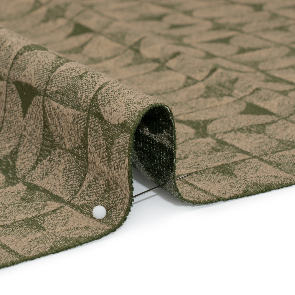 Circles and Slices Recycled Polyester and Cotton Drapery Jacquard - Ivy - British Imported Detail