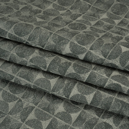 Circles and Slices Recycled Polyester and Cotton Drapery Jacquard - Ocean - British Imported Folded